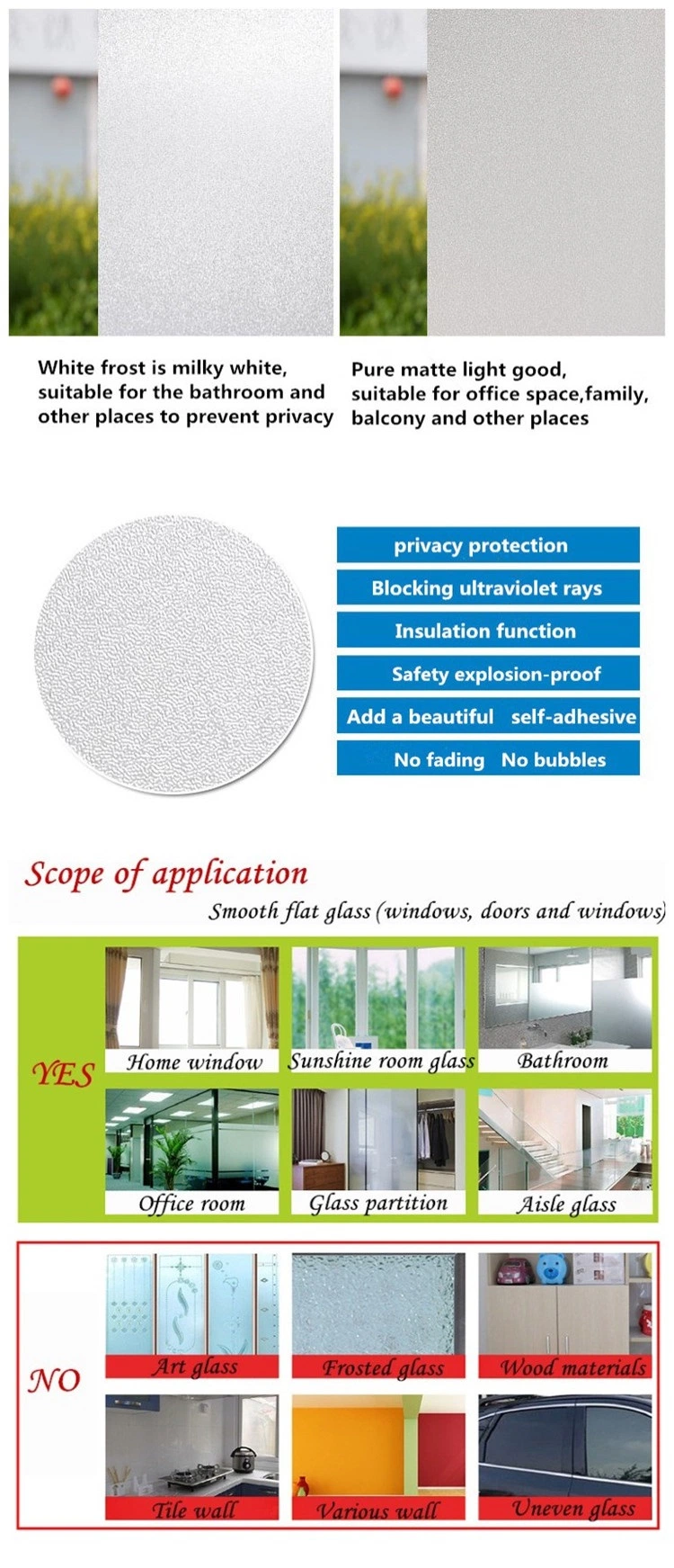 Self Adhesive Glass Film Glass Contact Paper Frosted Sticky Printable Paper for Windows and Glass