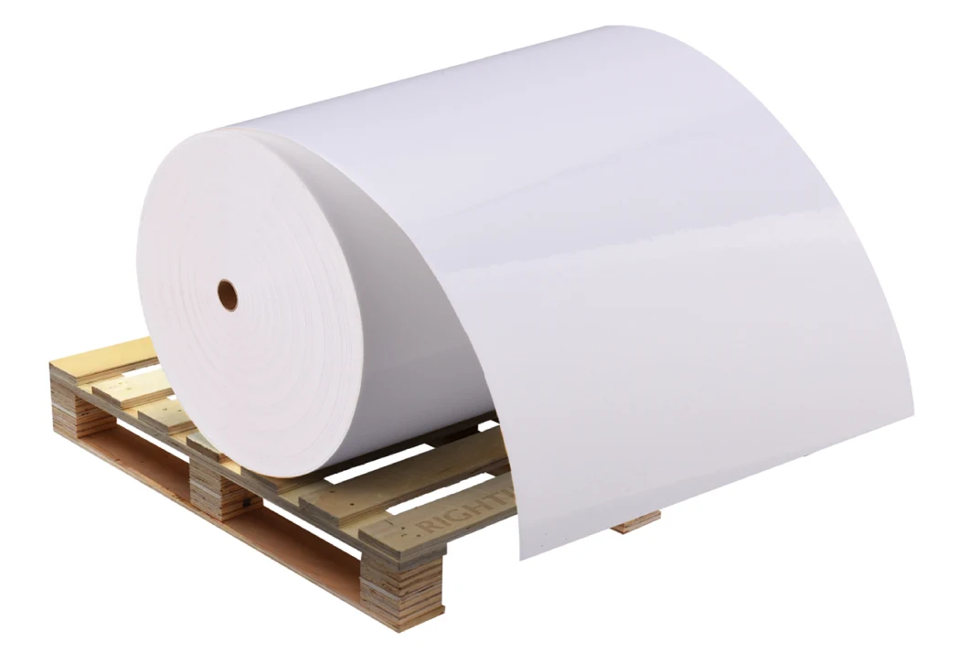 50 mic Glossy White PET Coated Vinyl Film Label Ahesive Flexo Jumbo Roll Sticker with Custom adhesive